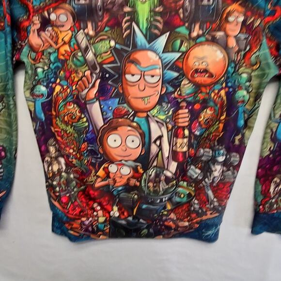 Rick Morty Graphic Hoodie Colorful Cartoon Print Large AOP Pullover - Picture 13 of 16